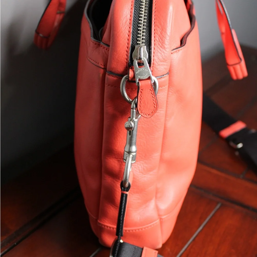 Coach Coral Leather Laptop Bag with Black Strap
